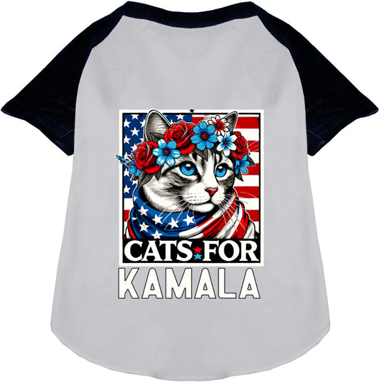 Cats for Kamala pet raglan shirt with floral cat design