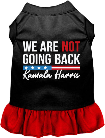 Black pet dress with 'We Are Not Going Back' slogan