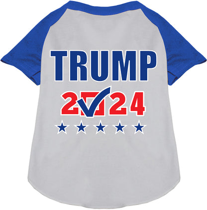 Blue-sleeved Trump 2024 pet raglan shirt