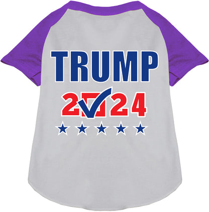 Purple-sleeved Trump 2024 pet raglan shirt