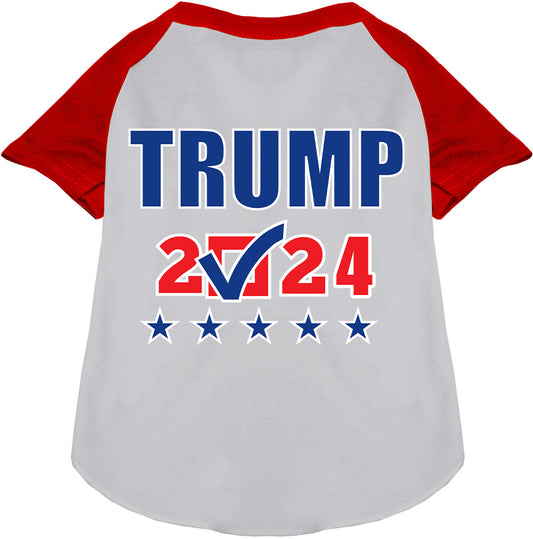 Red-sleeved Trump 2024 pet raglan shirt