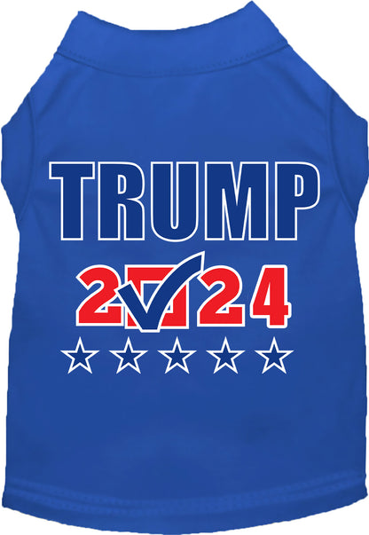 Blue Trump 2024 pet shirt with stars and checkbox design