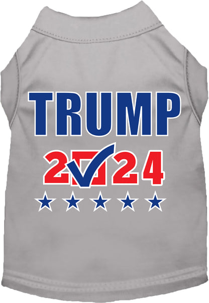 Gray Trump 2024 pet shirt with stars and checkbox design