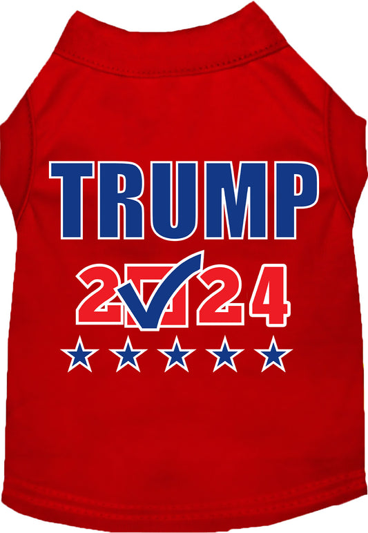 Red Trump 2024 pet shirt with stars and checkbox design