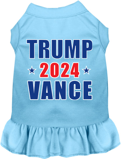 Blue Trump Vance 2024 pet dress with ruffled skirt