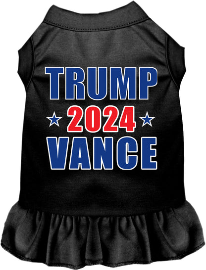 Black Trump Vance 2024 pet dress with ruffled skirt