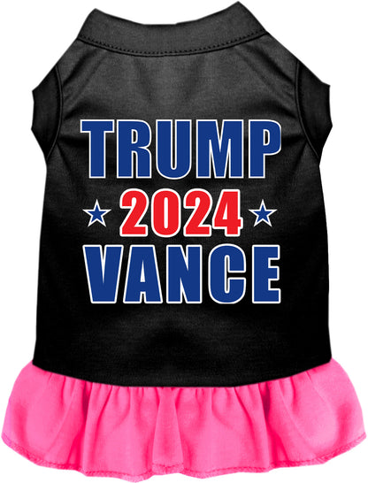 Black pet dress with pink ruffled skirt, Trump Vance 2024