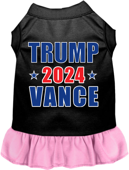 Black pet dress with light pink ruffled skirt, Trump Vance 2024