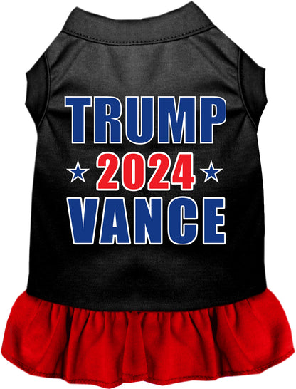 Black pet dress with red ruffled skirt, Trump Vance 2024