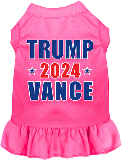 Pink Trump Vance 2024 pet dress with ruffled skirt