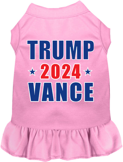 Light pink Trump Vance 2024 pet dress with ruffled skirt