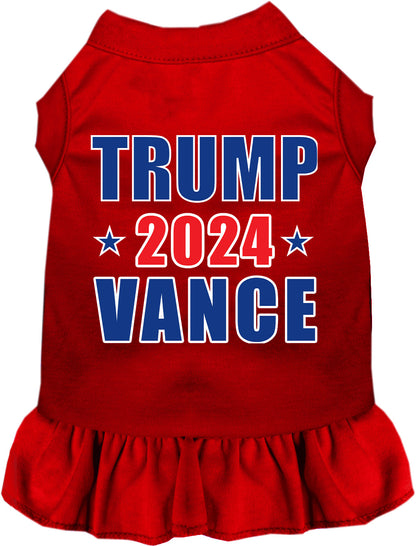 Red Trump Vance 2024 pet dress with ruffled skirt