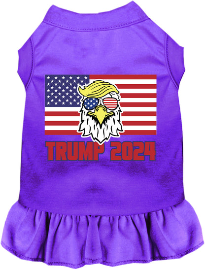 Purple Trump Eagle 2024 pet dress with ruffled skirt