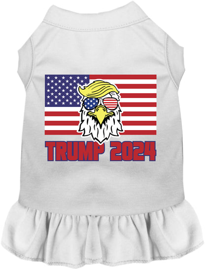 White Trump Eagle 2024 pet dress with ruffled skirt