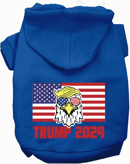 Blue Trump Eagle 2024 pet hoodie with flag design