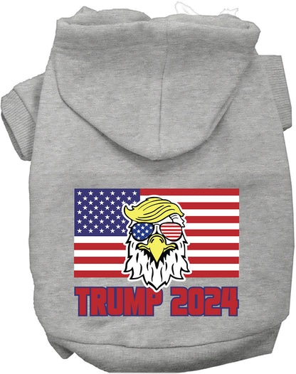 Gray Trump Eagle 2024 pet hoodie with flag design