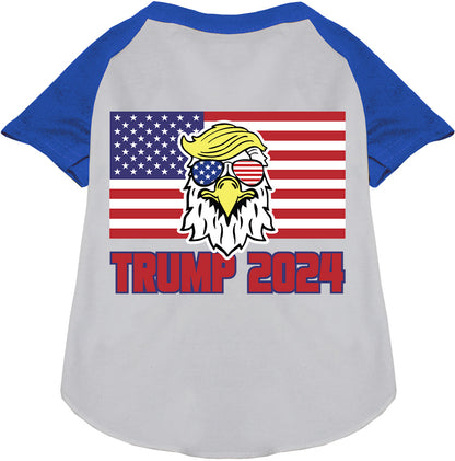 Trump Eagle Pet Raglan Shirt with blue sleeves