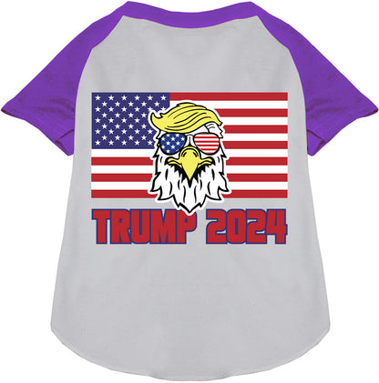 Trump Eagle Pet Raglan Shirt with purple sleeves