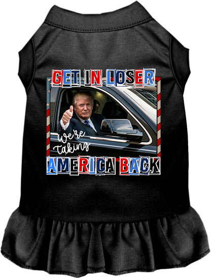 Black pet dress with 'Taking Back America' design