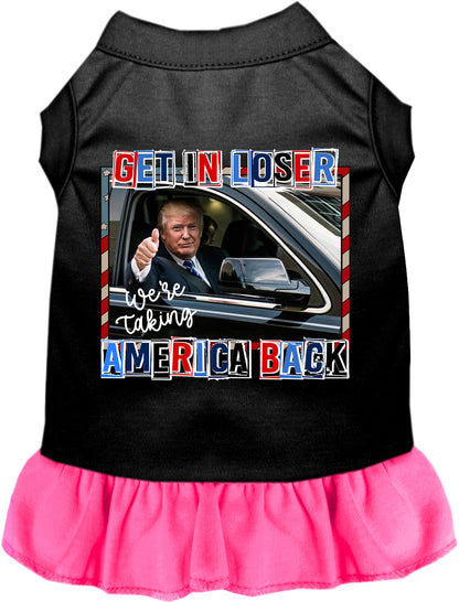 Black pet dress with 'Taking Back America' design