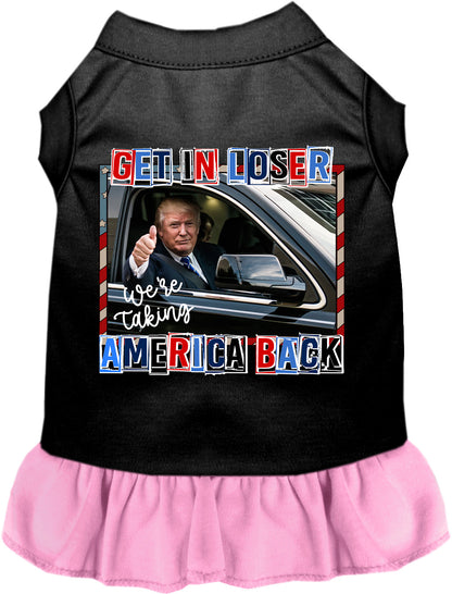 Pink pet dress with 'Taking Back America' design