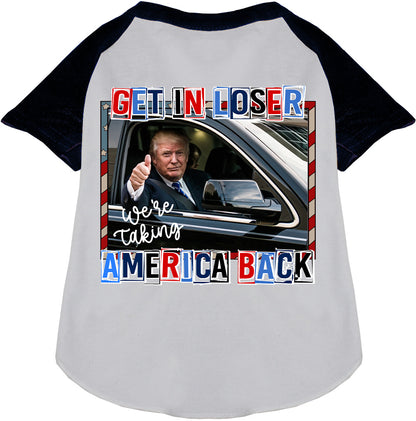 Trump Taking Back America pet raglan shirt, navy sleeves