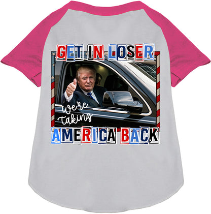 Trump Taking Back America pet raglan shirt, pink sleeves