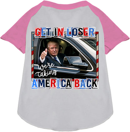 Trump Taking Back America pet raglan shirt, light pink sleeves