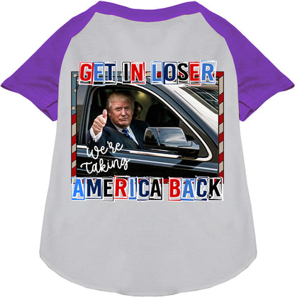 Trump Taking Back America pet raglan shirt, purple sleeves