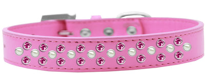 Collar de moda para perros, cachorros y mascotas, "Roscos de cristal rosa brillante y perla"