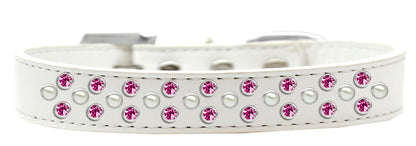 Collar de moda para perros, cachorros y mascotas, "Roscos de cristal rosa brillante y perla"