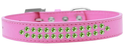 Collar de moda para perros, cachorros y mascotas, "Aros de cristal verde lima de dos hileras"