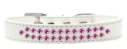 Collar de moda para perros, cachorros y mascotas, "Aros de cristal rosa brillante de dos hileras"