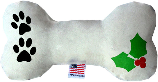 Holly Bone Christmas plush dog toy with paw prints