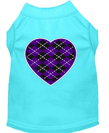 Camisa para perros y gatos serigrafiada, "Argyle Heart Purple"