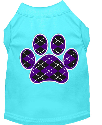 Pet Dog & Cat Shirt Screen Printed, "Argyle Paw Purple"