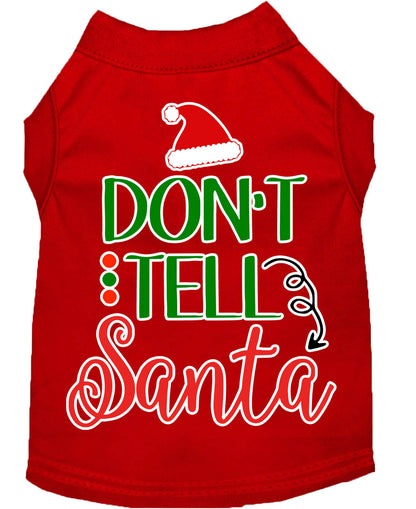 Camisa navideña para perros y gatos serigrafiada, "Don't Tell Santa"