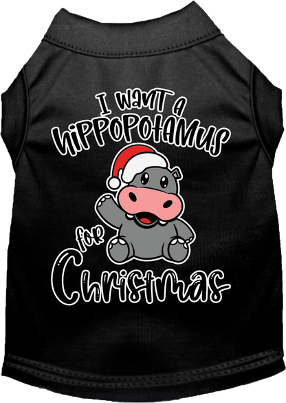 Christmas Pet Dog & Cat Shirt Screen Printed, "I Want A Hippopotamus For Christmas"