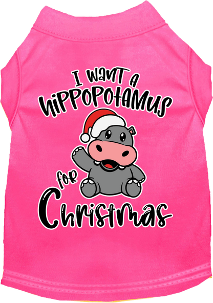 Christmas Pet Dog & Cat Shirt Screen Printed, "I Want A Hippopotamus For Christmas"