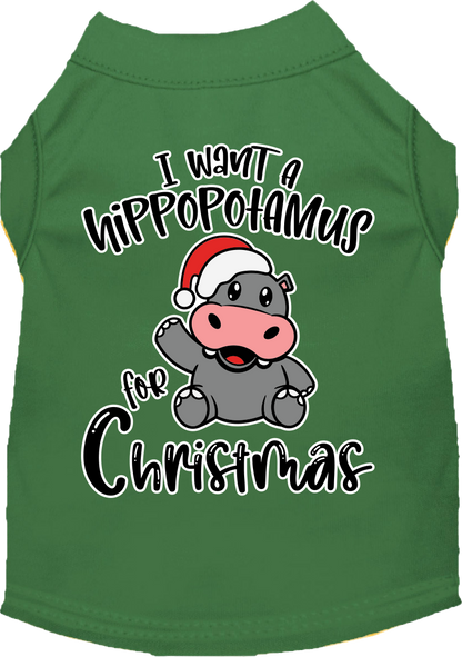 Christmas Pet Dog & Cat Shirt Screen Printed, "I Want A Hippopotamus For Christmas"