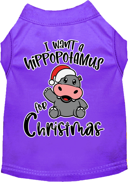 Christmas Pet Dog & Cat Shirt Screen Printed, "I Want A Hippopotamus For Christmas"