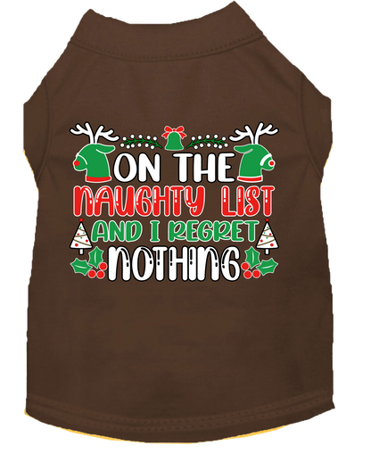 Christmas Cat or Dog Shirt for Pets, "On The Naughty List And I Regret Nothing"