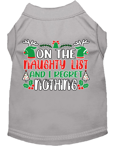 Christmas Cat or Dog Shirt for Pets, "On The Naughty List And I Regret Nothing"