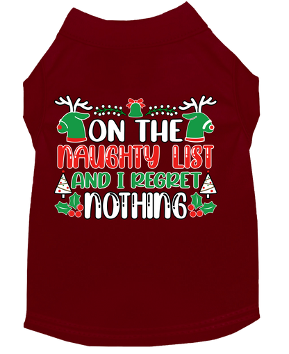 Christmas Cat or Dog Shirt for Pets, "On The Naughty List And I Regret Nothing"