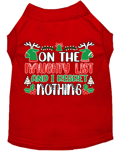 Christmas Cat or Dog Shirt for Pets, "On The Naughty List And I Regret Nothing"