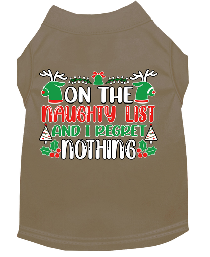 Christmas Cat or Dog Shirt for Pets, "On The Naughty List And I Regret Nothing"