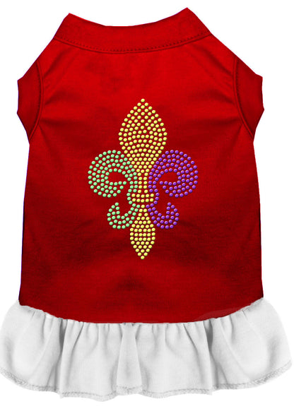 Vestido para perros y gatos con diamantes de imitación, "Mardi Gras Fleur De Lis"