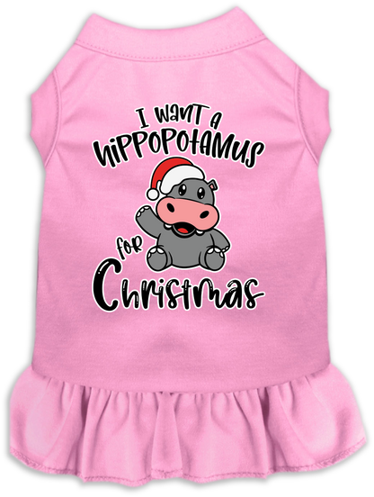 Christmas Pet, Dog and Cat Dress Screen Printed, "I Want A Hippopotamus For Christmas"