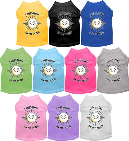 Colorful pet shirts with 'Sunshine on My Mind' design