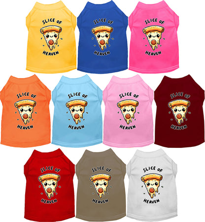 Colorful pet shirts with pizza design 'Slice of Heaven'